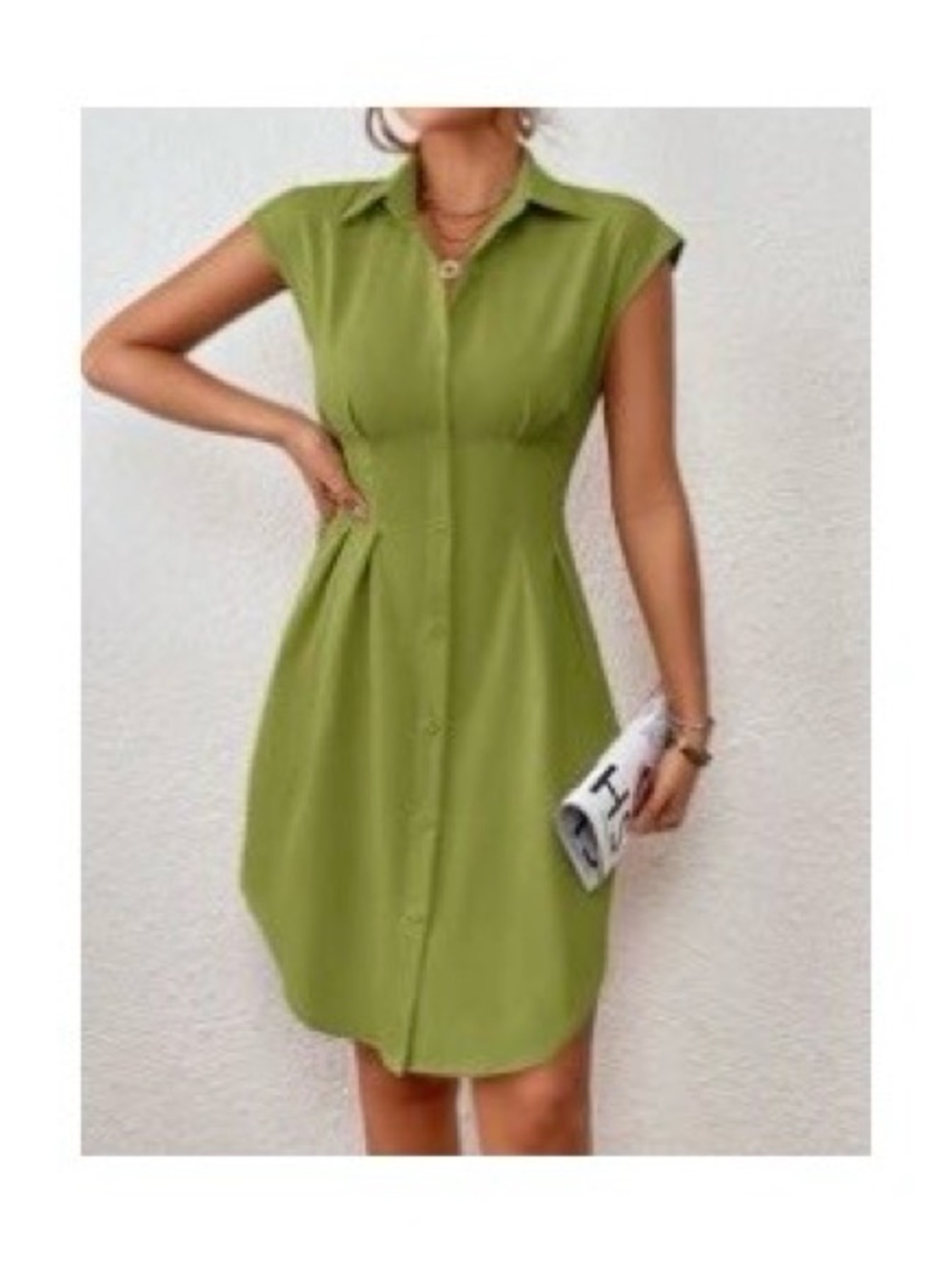 SHEIN Olive Green Collared Button-Front Mini Dress